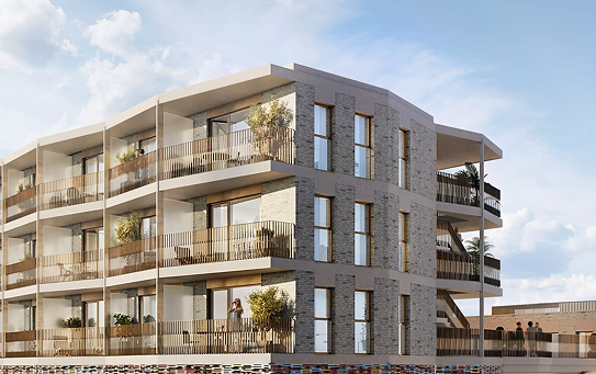 Wonen in het studentenkwartier van Kortrijk: twee uitzichten, zuid-west terras en groene daktuin bij Kaai Studios.